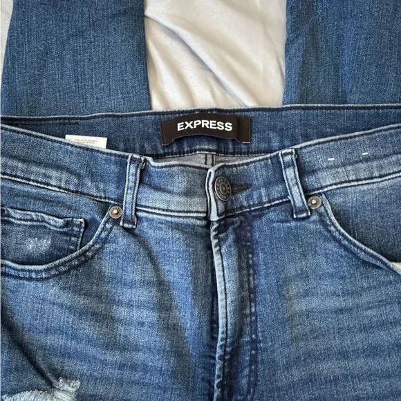 Express Women’s Dark Blue Distressed Skinny Jeans - Picture 2 of 6